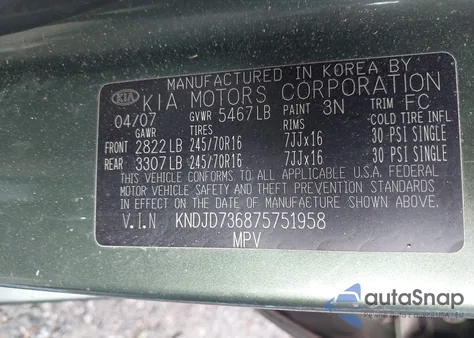 2007 Kia Sorento из США, поврежденный, VIN KNDJD736875751958